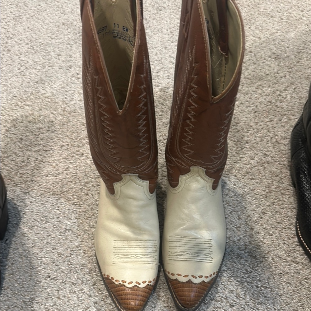 Brown and White Western Boots
